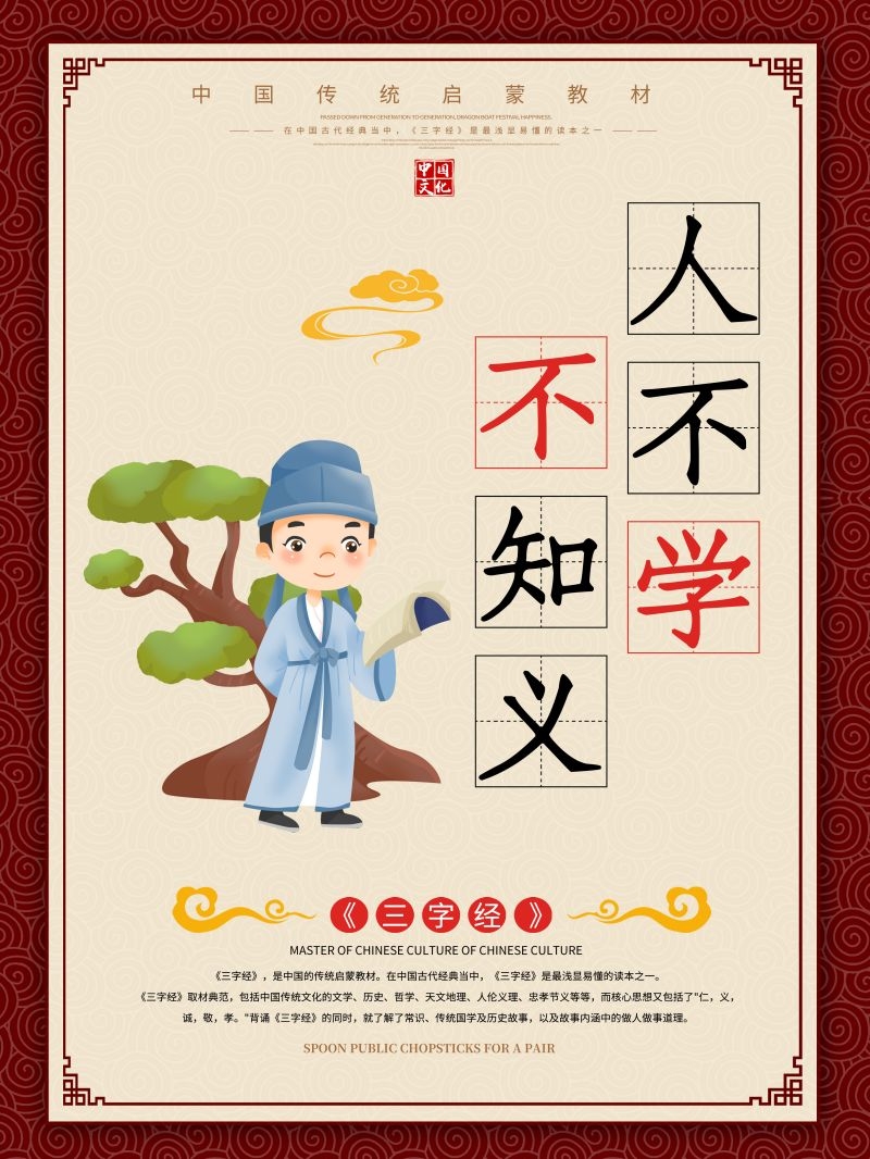 中国风古典传统美德中华文化三字经海报学校宣传展板素材