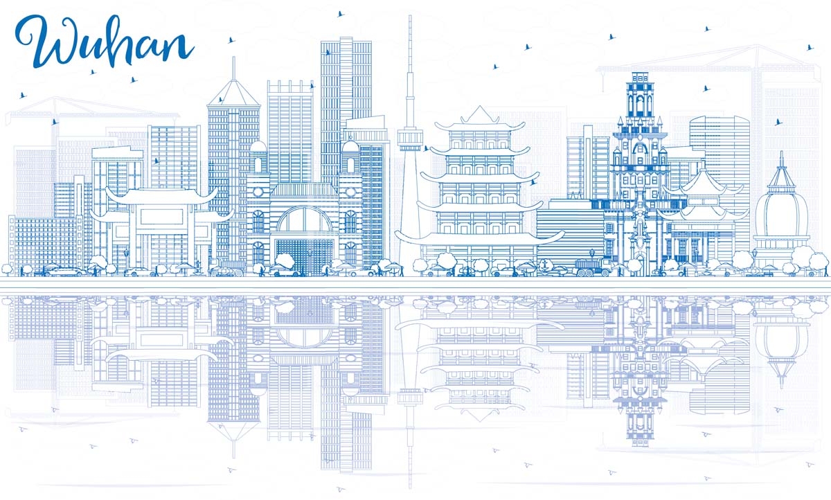 国潮武汉城市建筑线稿插画平面海报素材