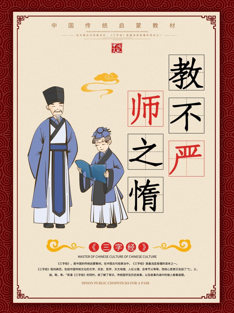 中国风古典传统美德中华文化三字经海报学校宣传展板素材