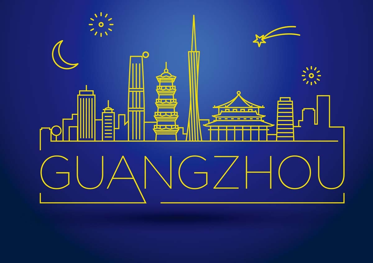 广州城市建筑剪影插画线稿平面海报素材