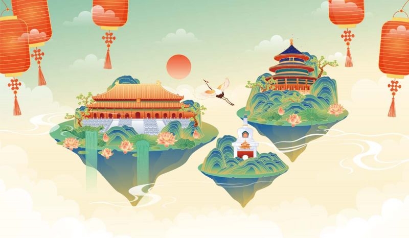北京城市建筑剪影插画线稿平面海报素材 (109)
