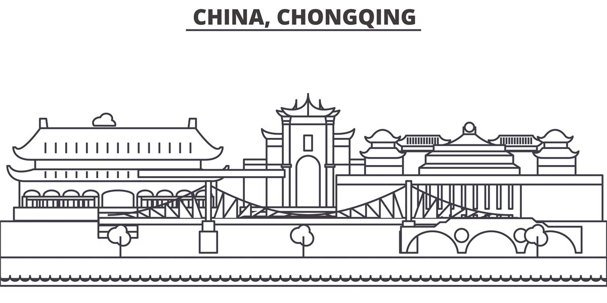 重庆城市建筑剪影插画线稿平面海报素材