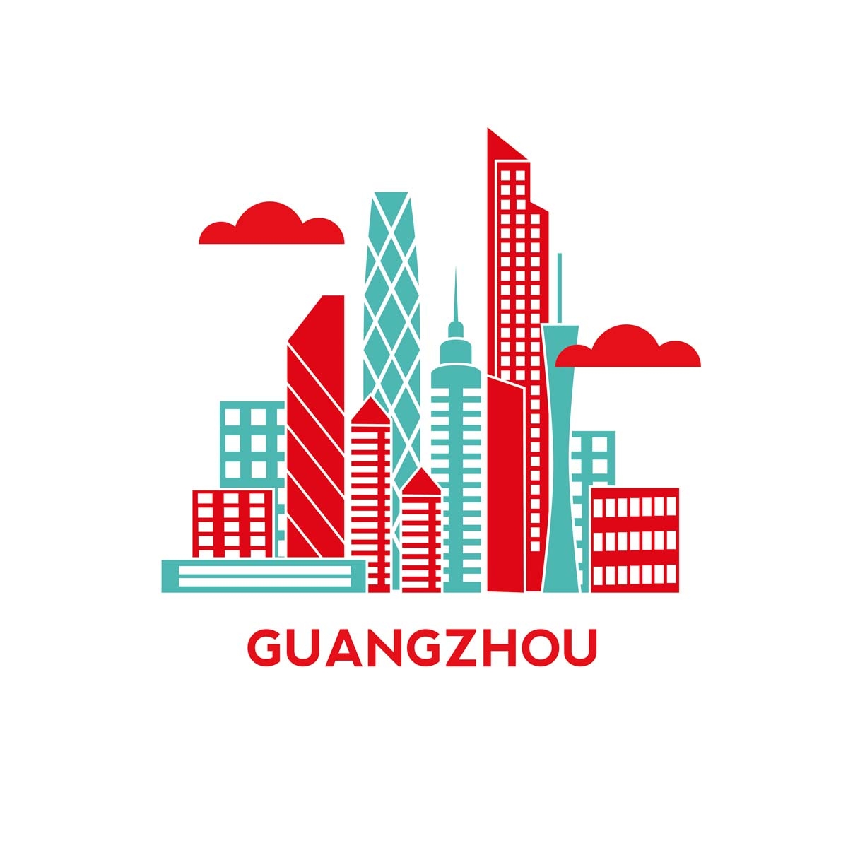 广州城市建筑剪影插画线稿平面海报素材 (3)