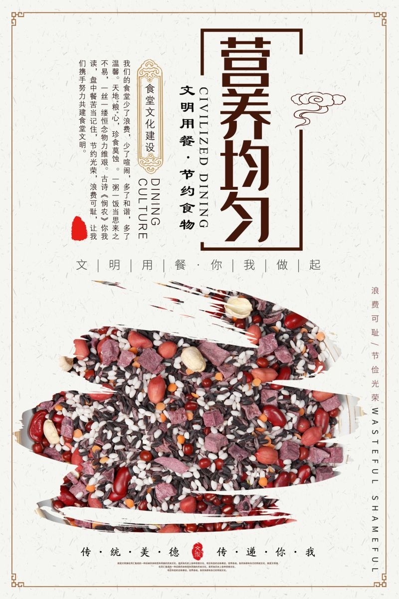 食堂餐馆饭店节约粮食光盘行动文化标语宣传海报展板模板 (103)