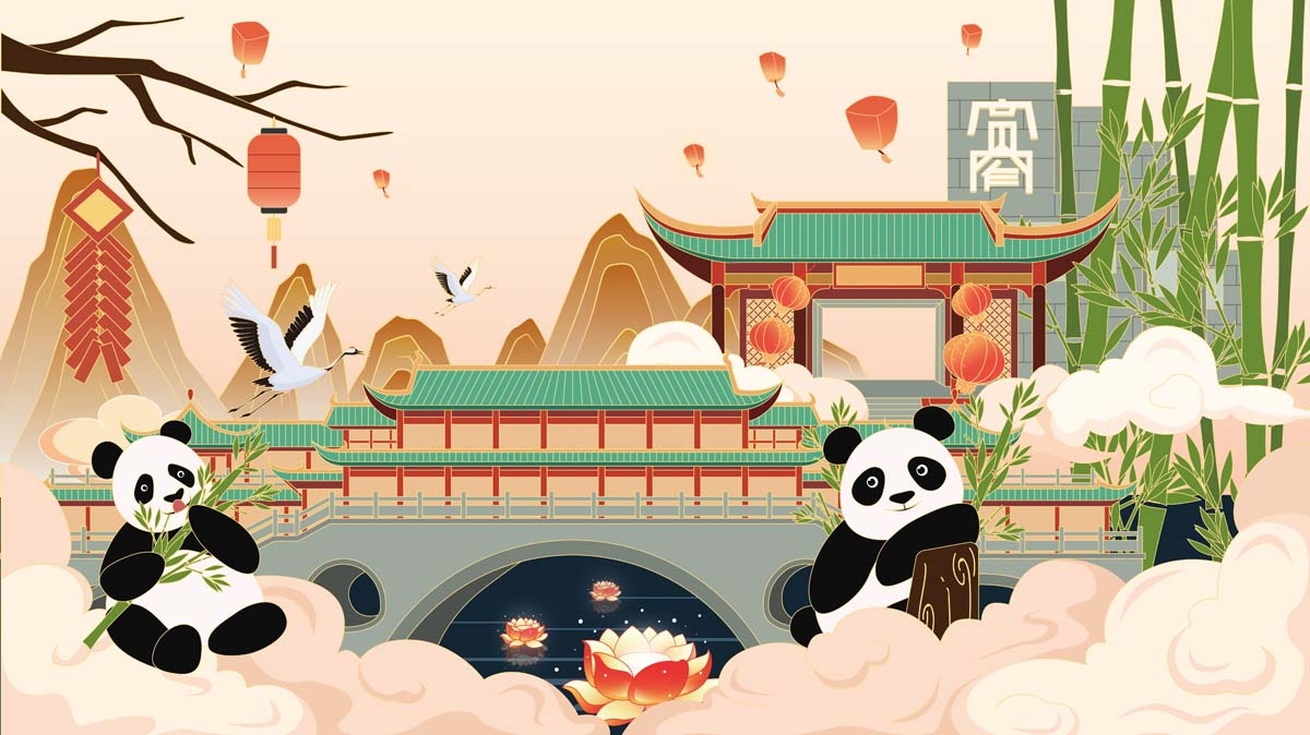成都城市建筑剪影插画线稿平面海报素材
