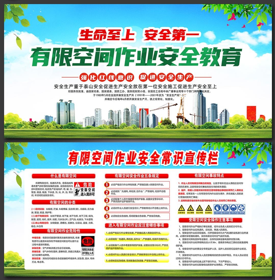 有限空间作业安全教育展板海报安全生产月宣传栏PSD素材1