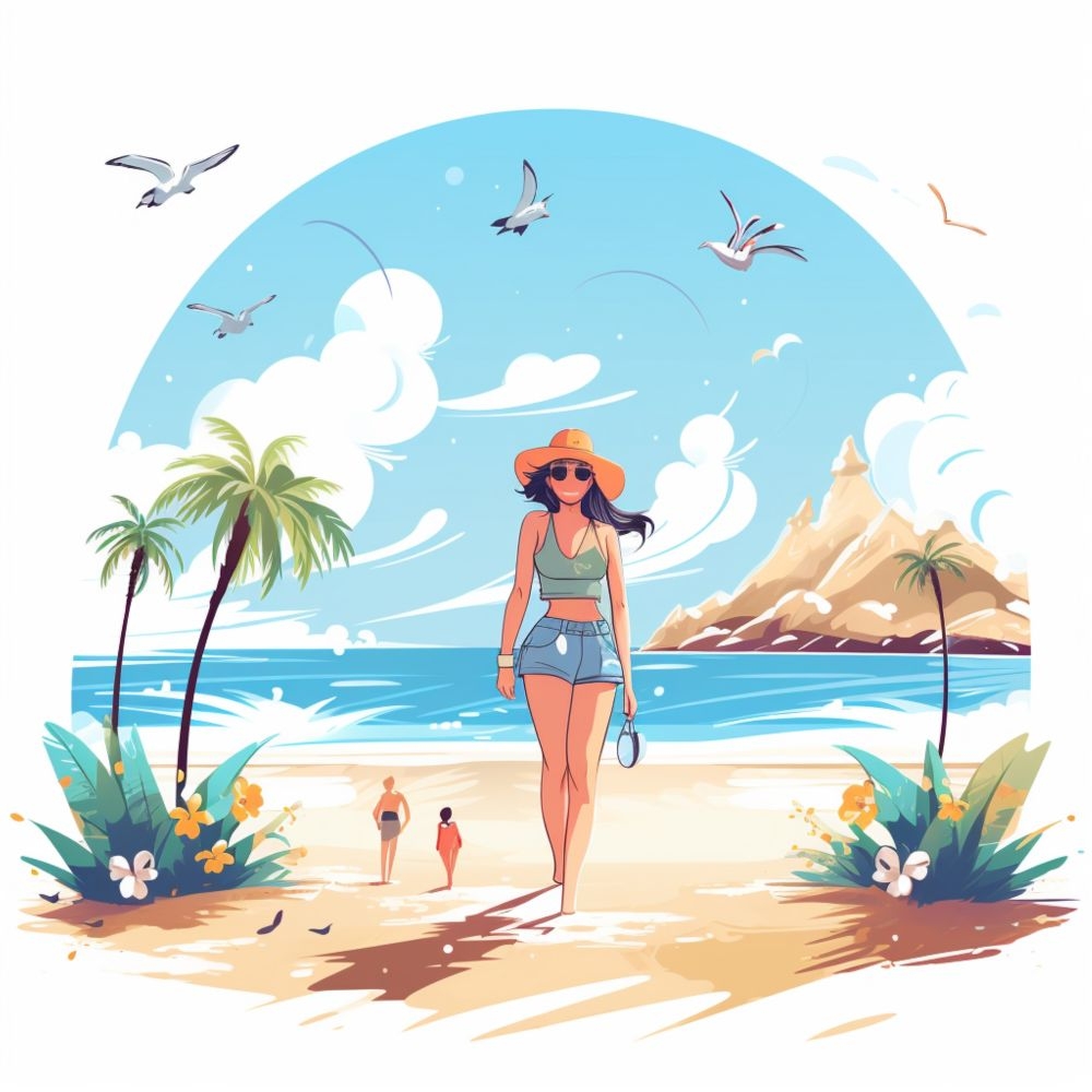 手绘卡通夏天夏日大海边沙滩天空自然风景插画背景展板海报矢量素材图 (22)