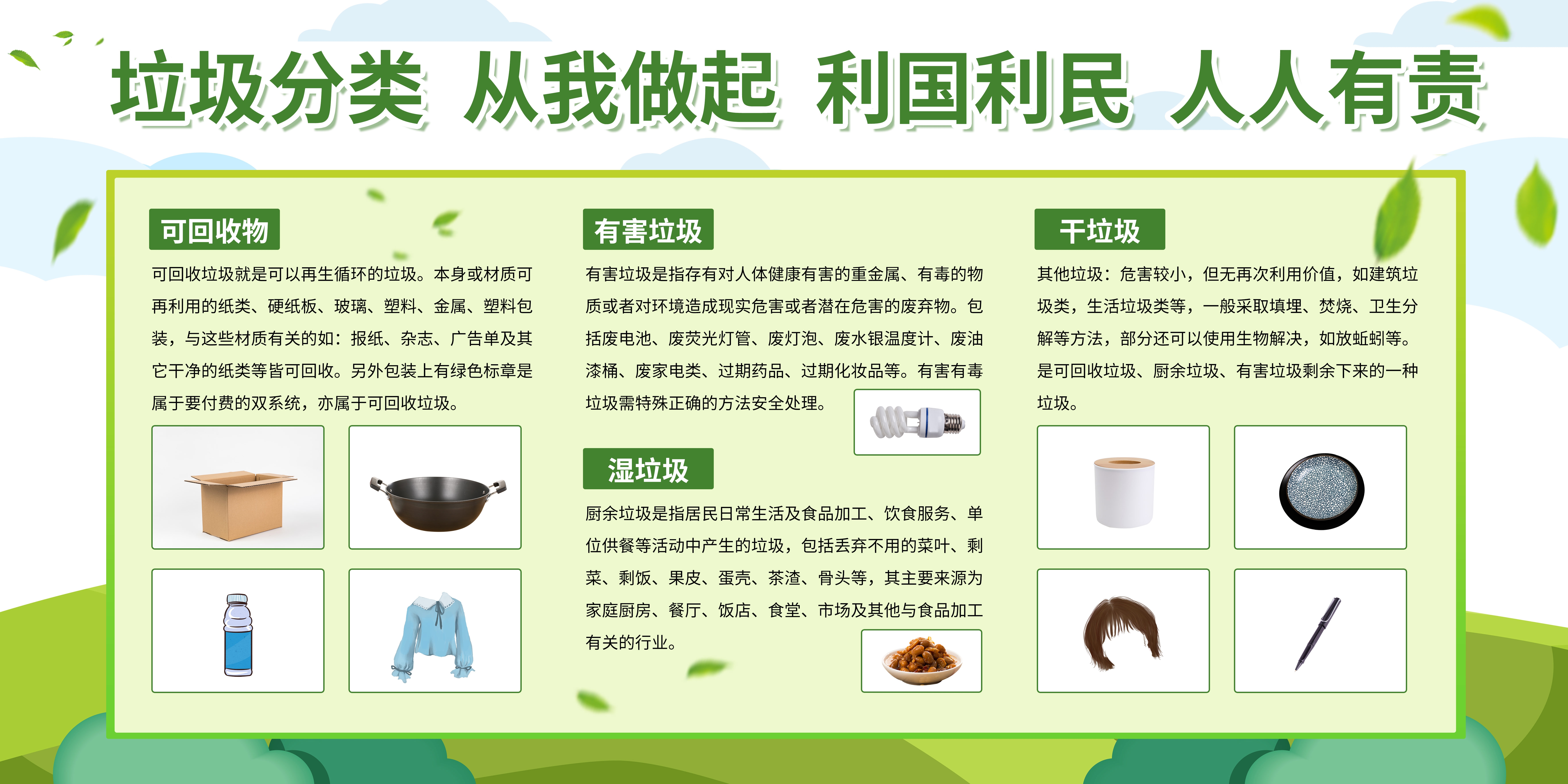 垃圾分类从我做起循环利用绿色环保垃圾不落地海报展板59
