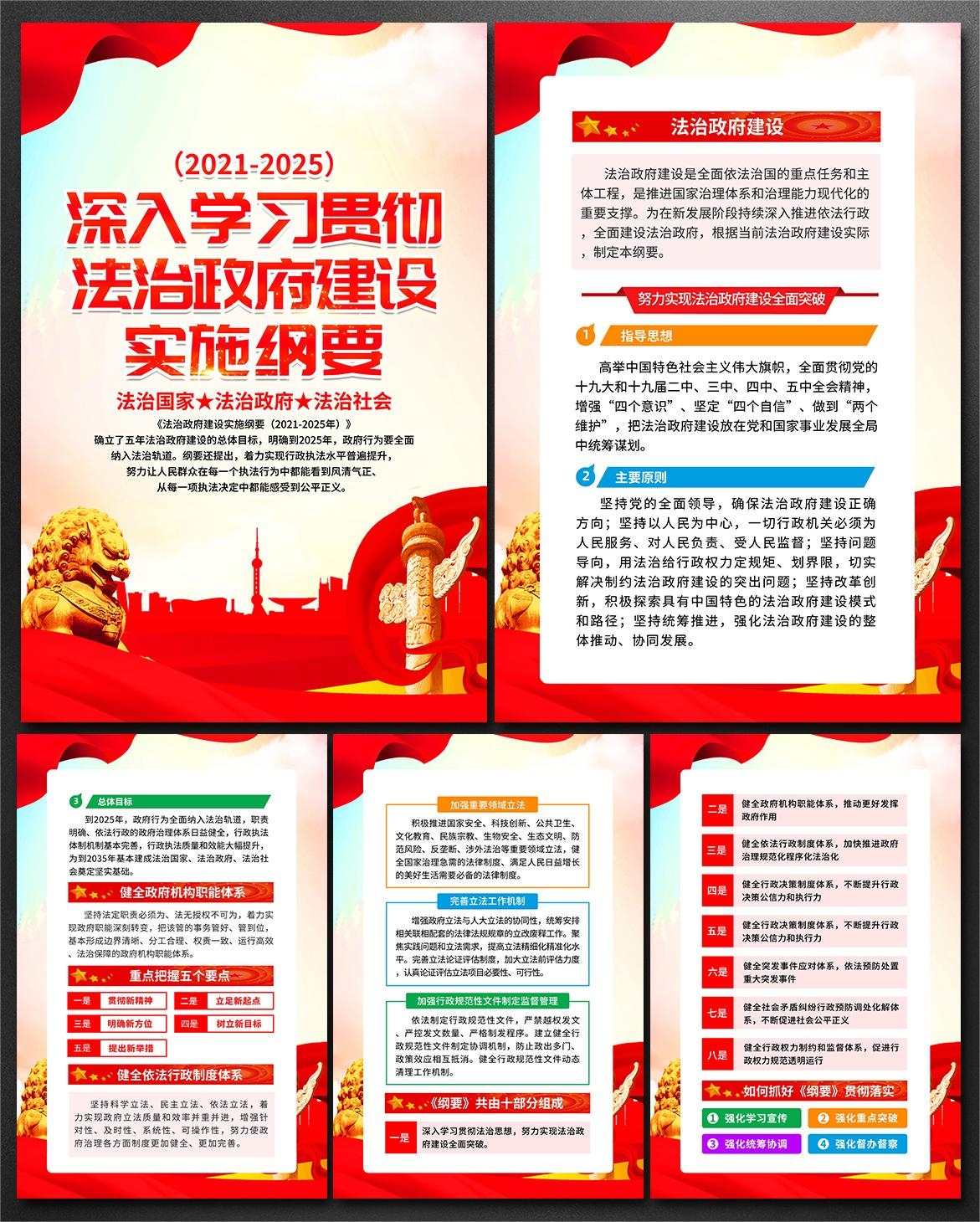 大气法治政府建设实施纲要展板宣传海报PSD-CDR模版素材2
