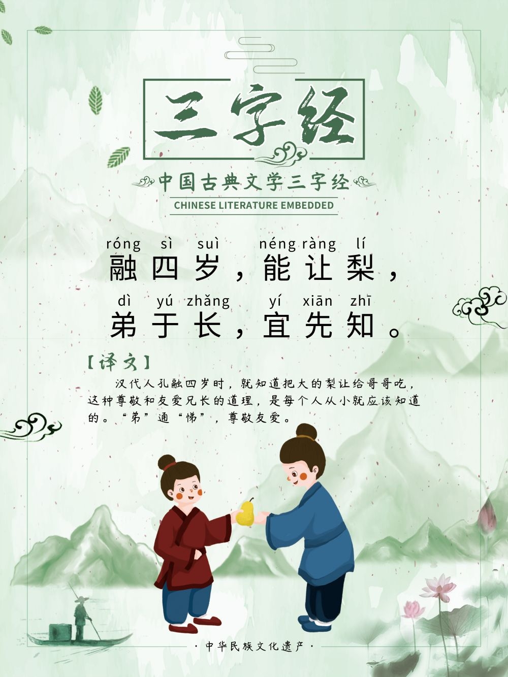 中国风古典传统美德中华文化三字经海报学校宣传展板素材