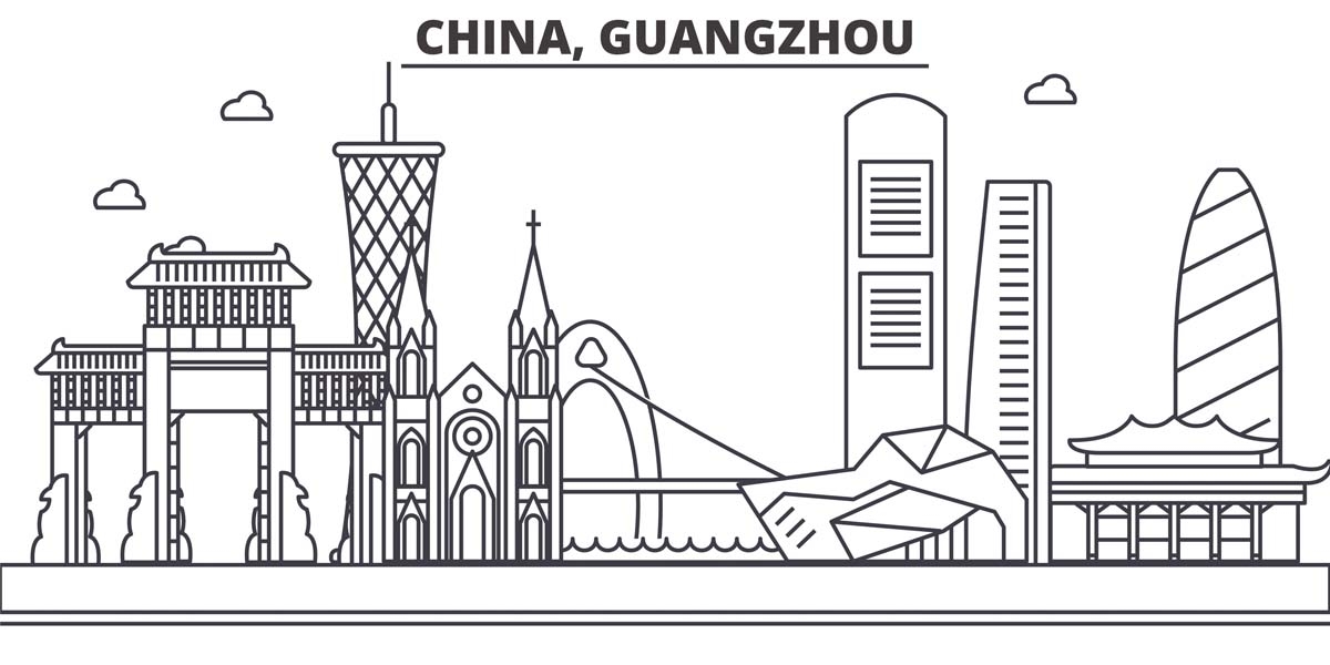 广州城市建筑剪影插画线稿平面海报素材