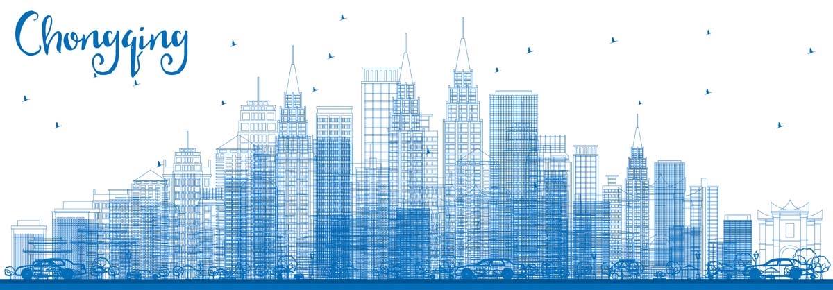 重庆城市建筑剪影插画线稿平面海报素材