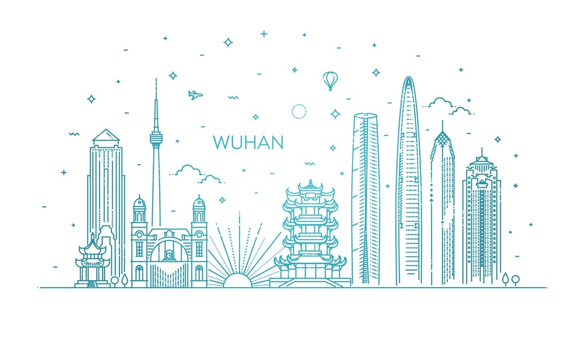 国潮武汉城市建筑线稿插画平面海报素材