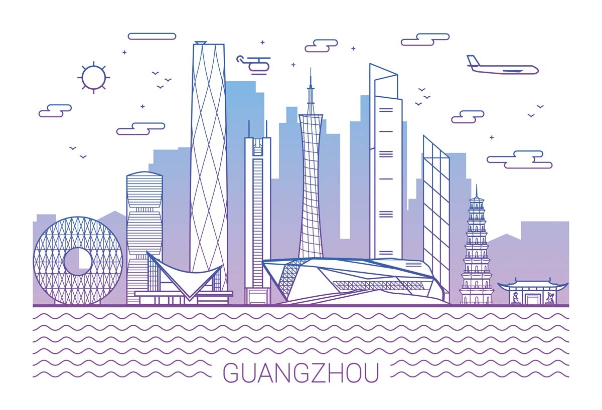 广州城市建筑剪影插画线稿平面海报素材