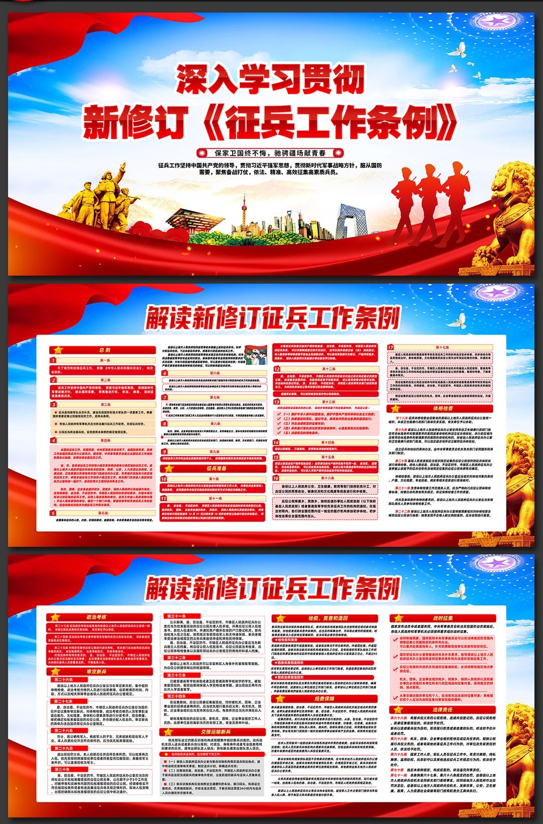 一图读懂新修订征兵工作条例展板宣传栏展板PSD素材6