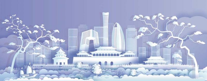 北京城市建筑剪影插画线稿平面海报素材