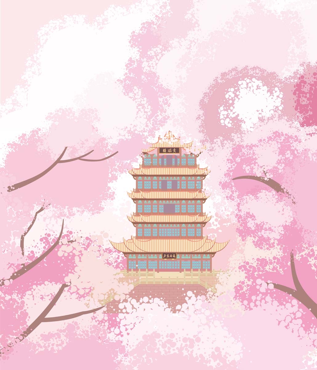 国潮武汉城市建筑线稿插画平面海报素材