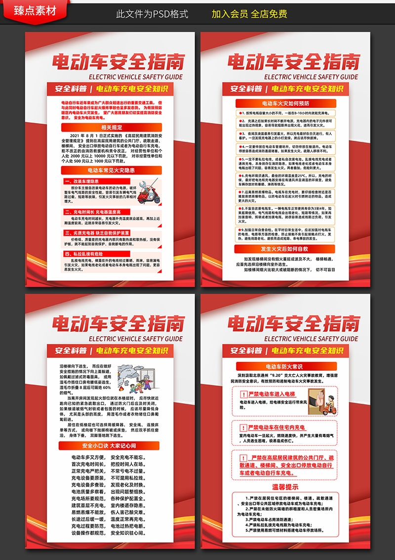 电动车火灾消防安全知识展板海报电车充电安全PSD使用指南41