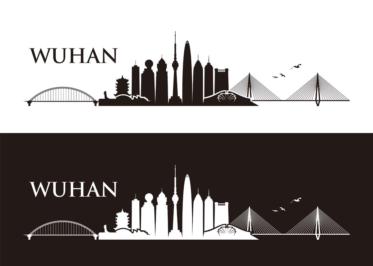 国潮武汉城市建筑线稿插画平面海报素材
