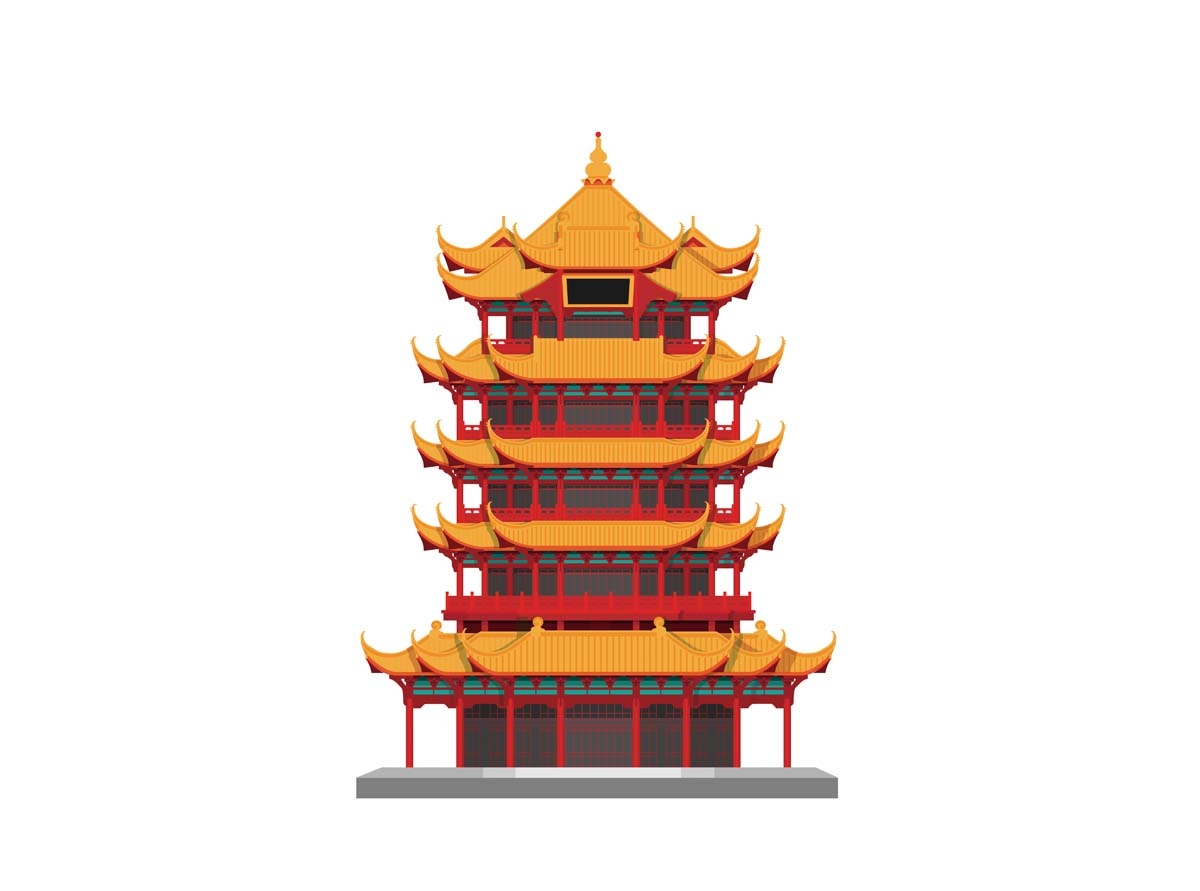 国潮武汉城市建筑线稿插画平面海报素材