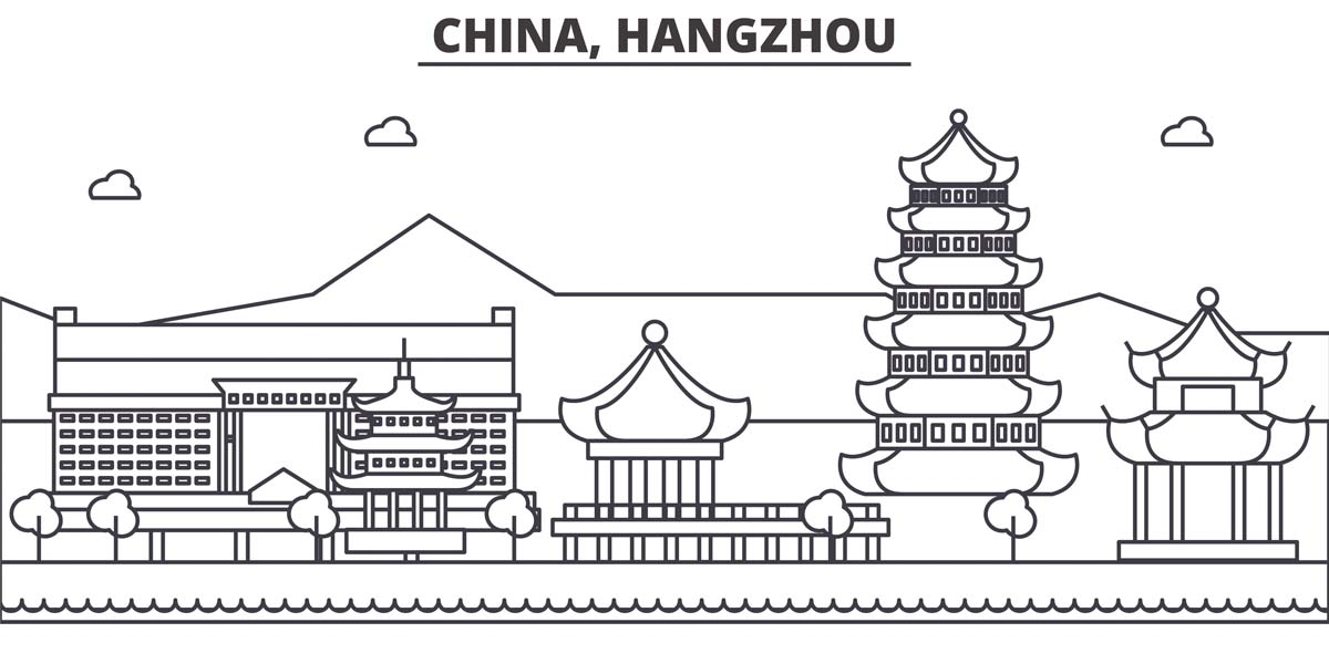 杭州城市建筑剪影插画海报素材