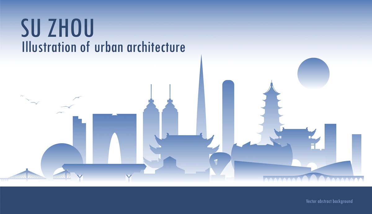 苏州城市建筑剪影插画线稿平面海报素材 (11)
