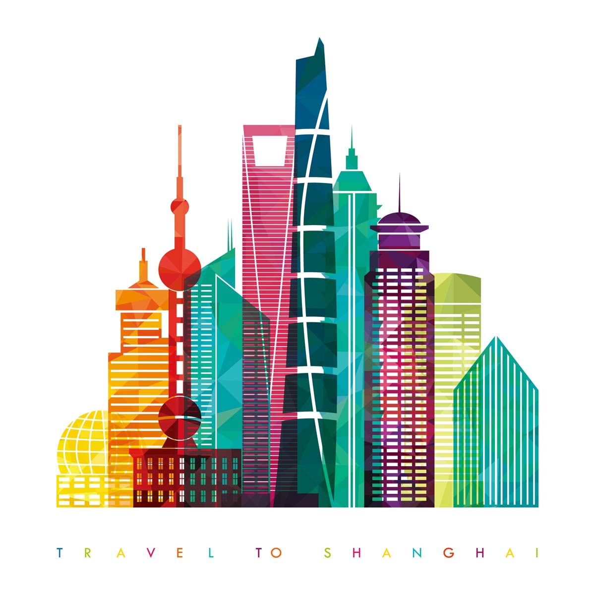 上海城市建筑剪影插画线稿平面海报素材