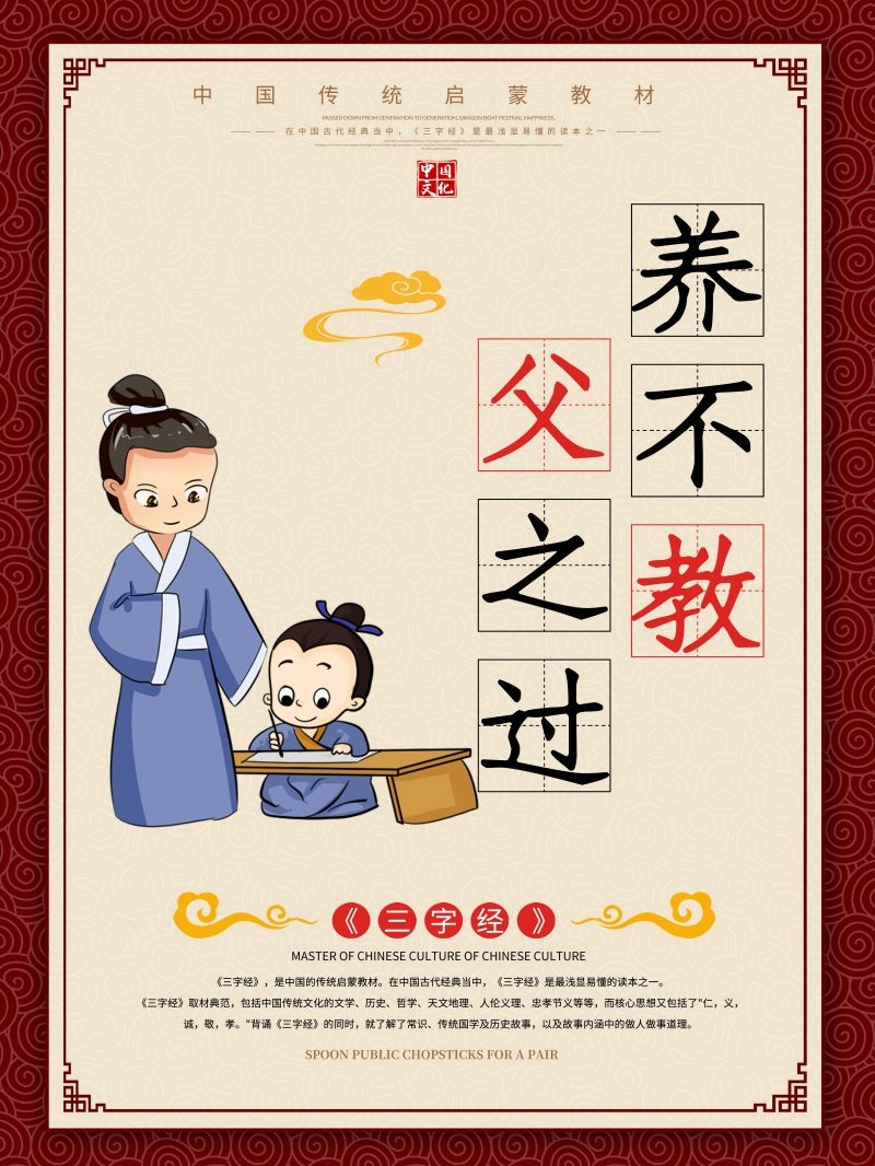 中国风古典传统美德中华文化三字经海报学校宣传展板素材 (9)