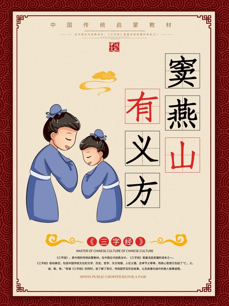 中国风古典传统美德中华文化三字经海报学校宣传展板素材 (6)