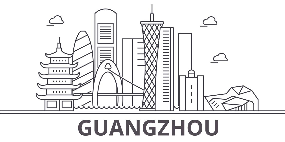 广州城市建筑剪影插画线稿平面海报素材