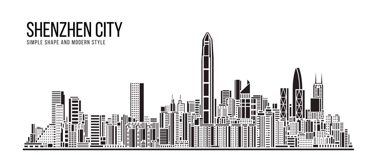 深圳城市建筑剪影插画线稿平面海报素材