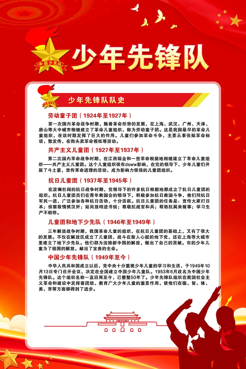 中国少年先锋队队史精美大气海报