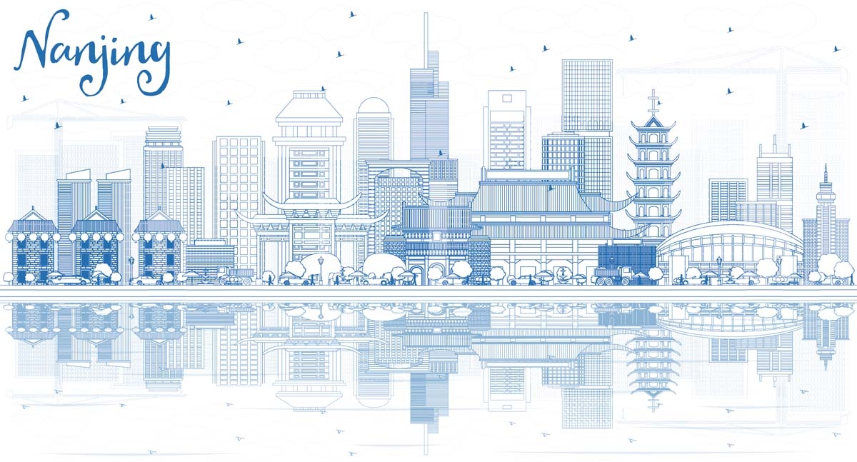 南京城市建筑剪影插画线稿平面海报素材
