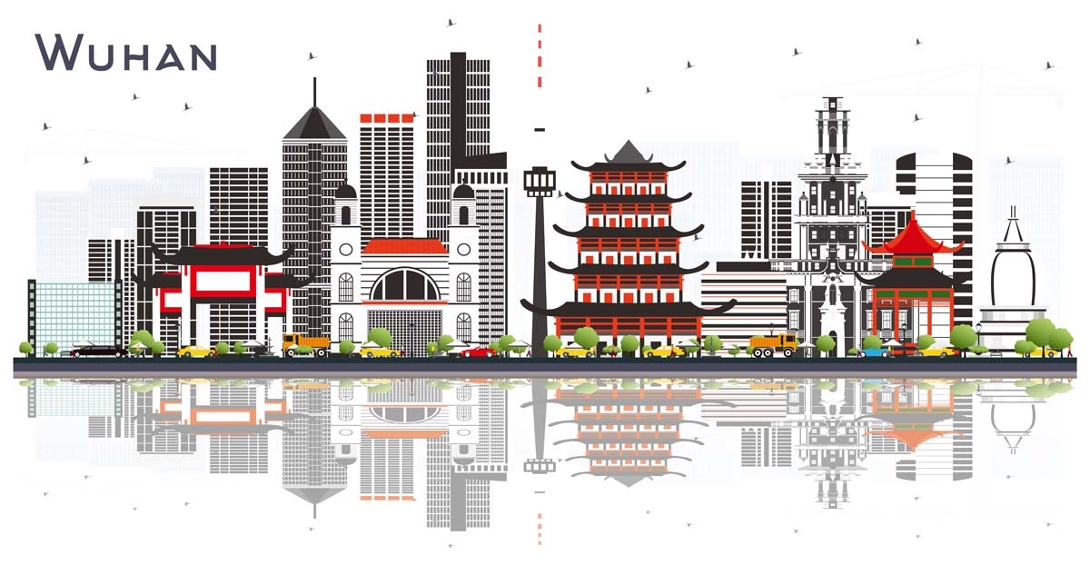 国潮武汉城市建筑线稿插画平面海报素材