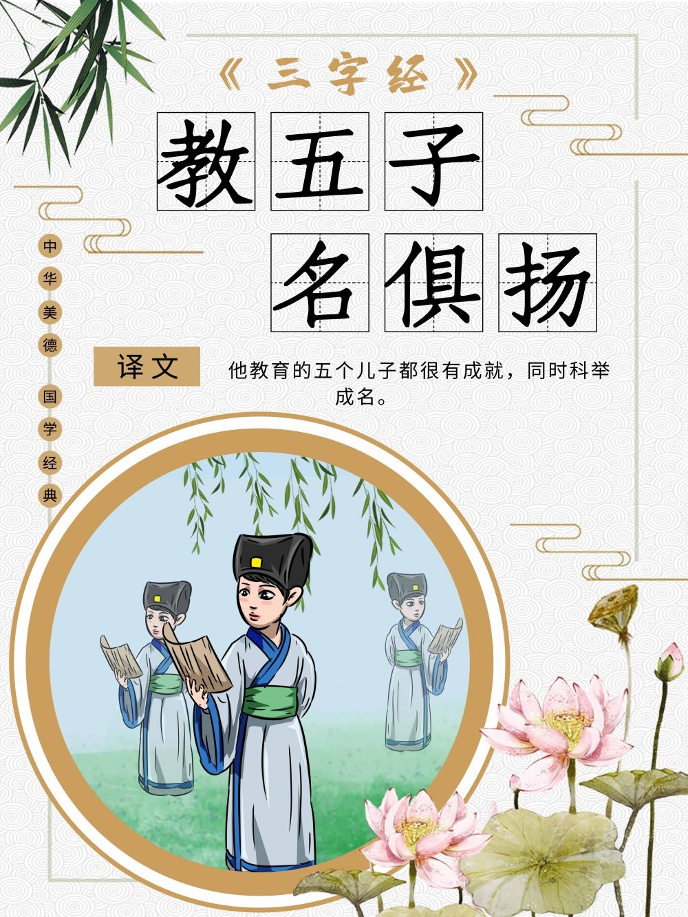 中国风古典传统美德中华文化三字经海报学校宣传展板素材