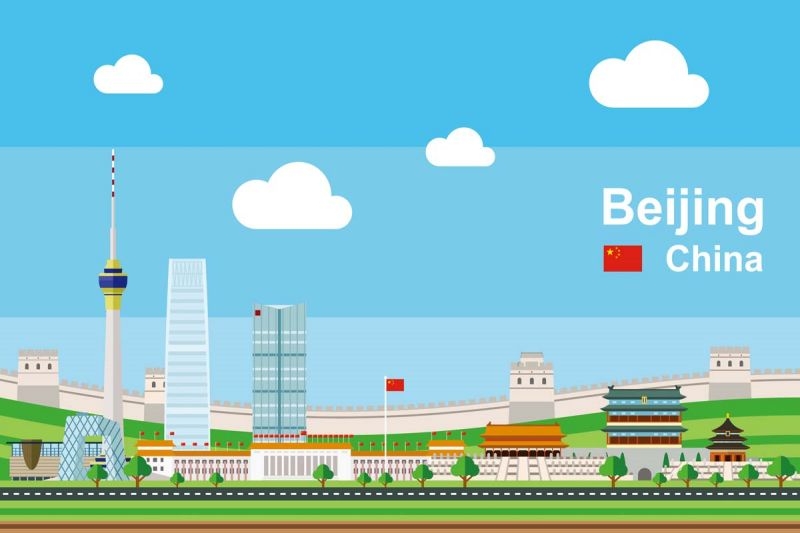 北京城市建筑剪影插画线稿平面海报素材