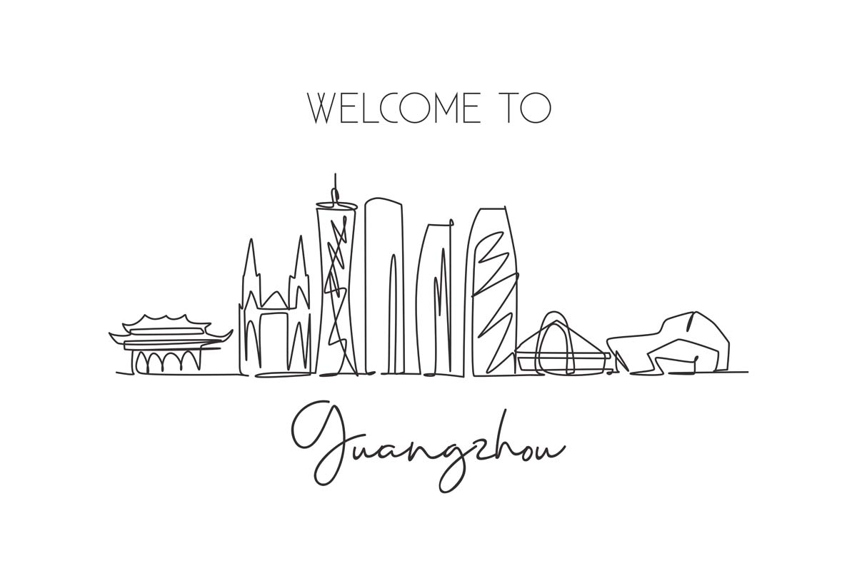 广州城市建筑剪影插画线稿平面海报素材