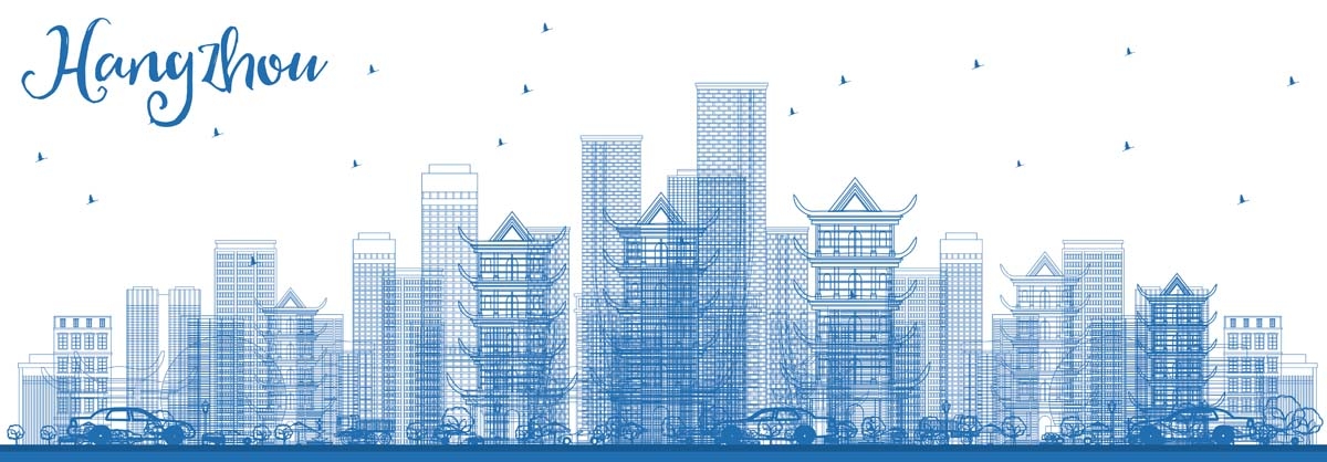杭州城市建筑剪影插画海报素材