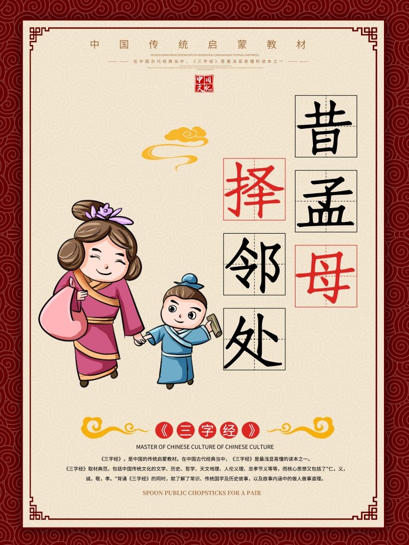 中国风古典传统美德中华文化三字经海报学校宣传展板素材 (8)