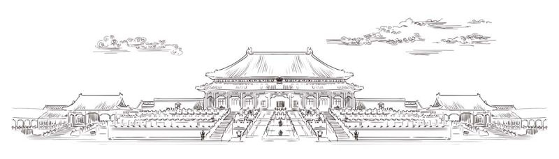 北京城市建筑剪影插画线稿平面海报素材