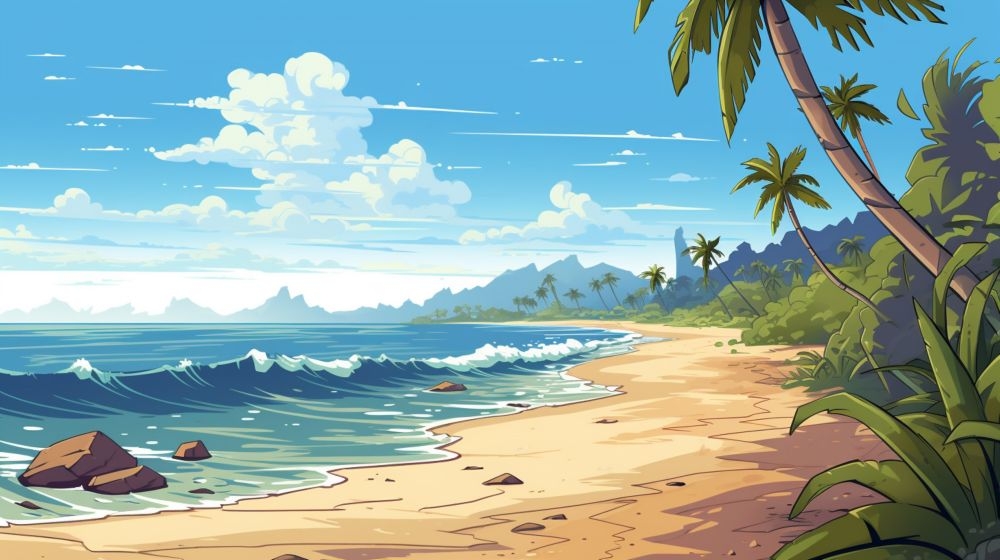 手绘卡通夏天夏日大海边沙滩天空自然风景插画背景展板海报矢量素材图 (21)