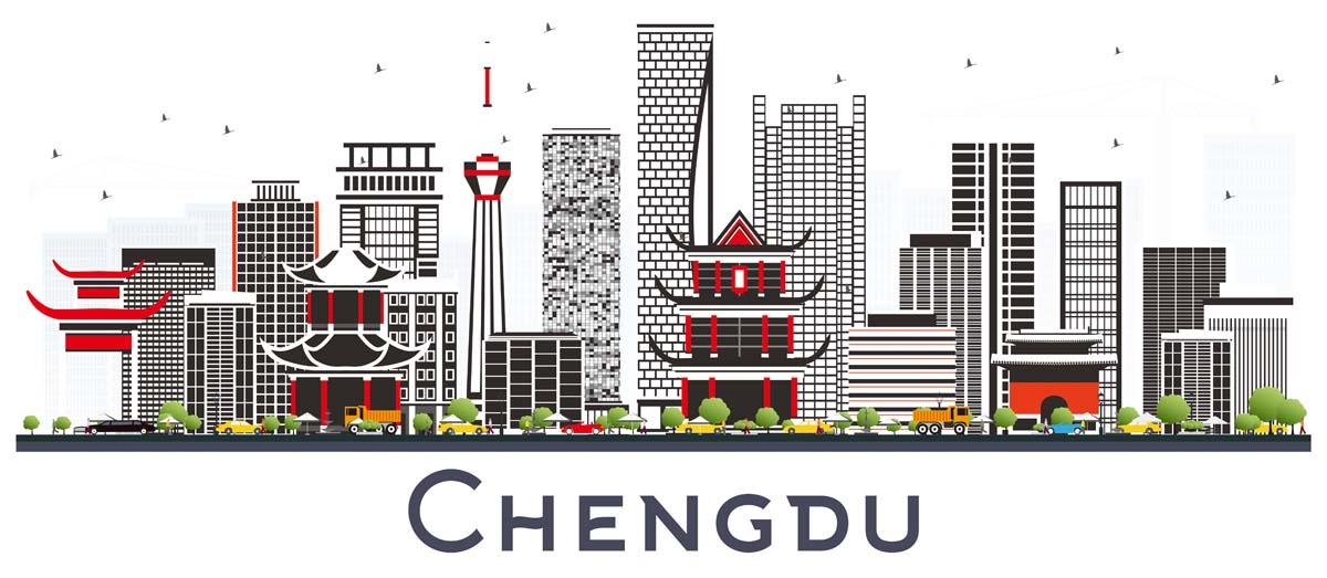 成都城市建筑剪影插画线稿平面海报素材