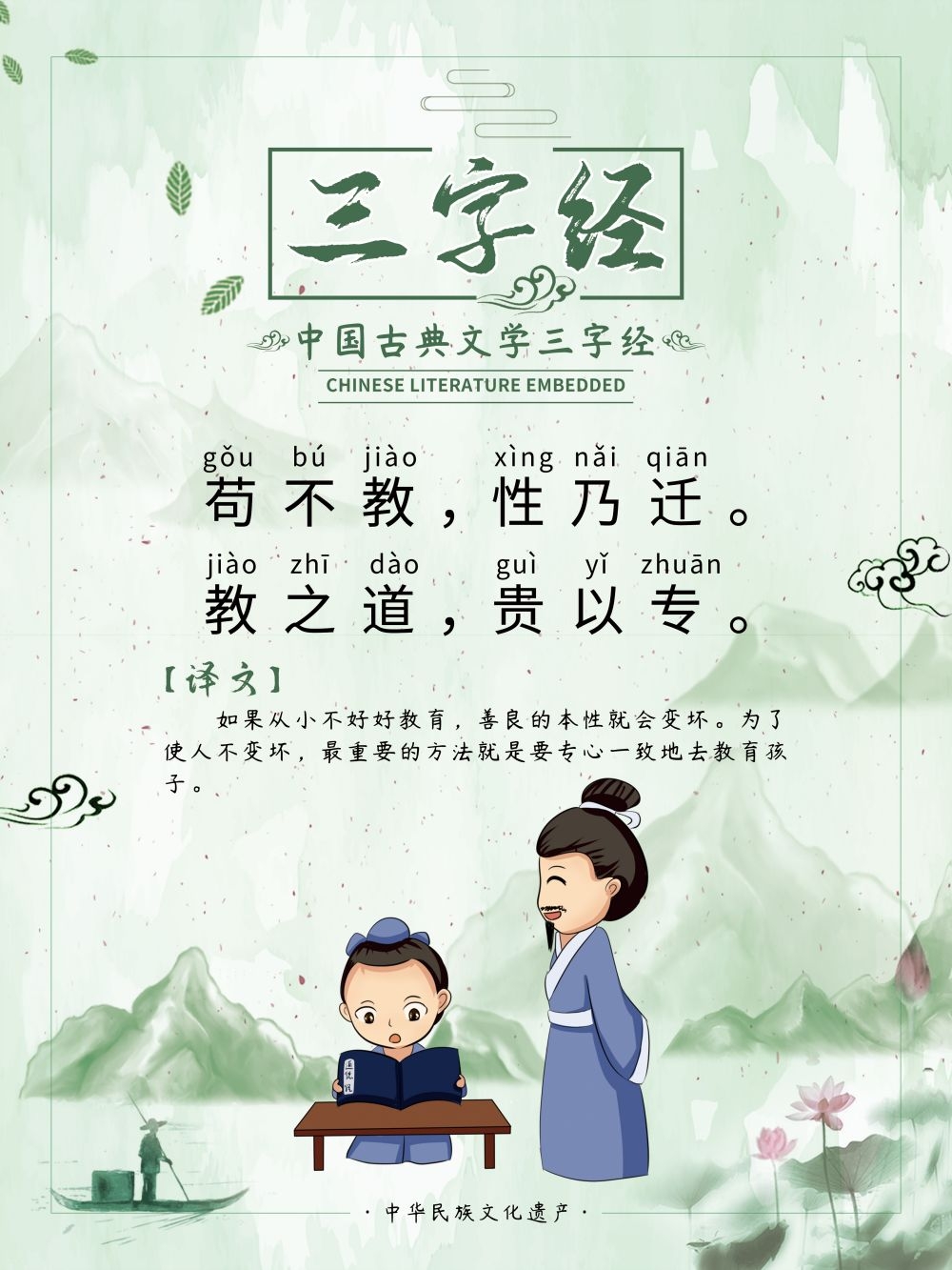 中国风古典传统美德中华文化三字经海报学校宣传展板素材 (2)