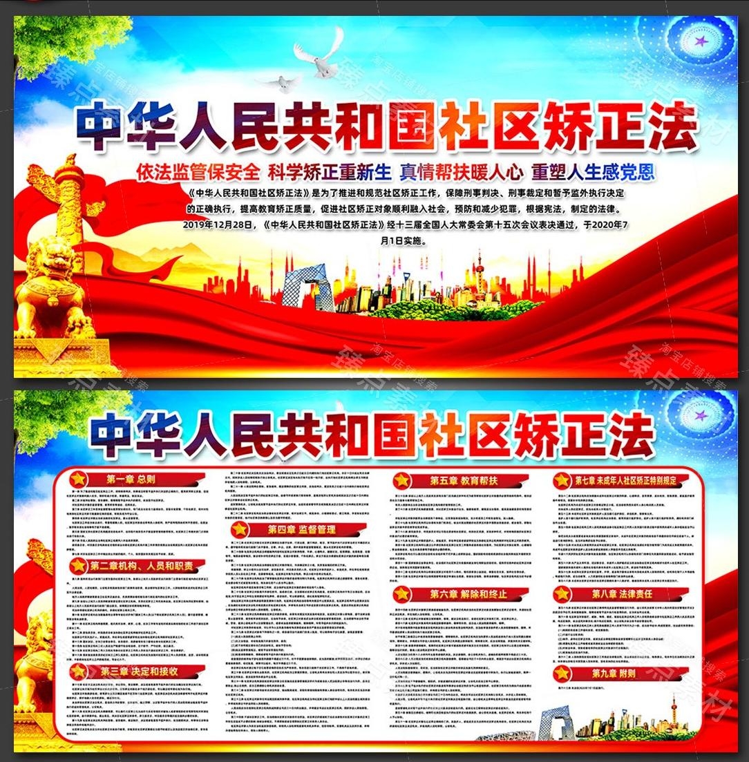 一图读懂社区矫正法展板知识亮点宣传栏海报PSD模版素材1