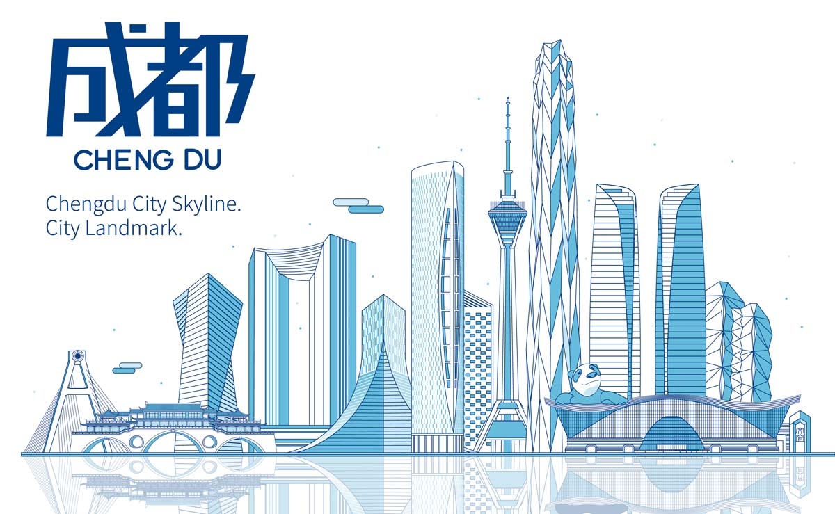 渐变唯美城市插画成都 (1)16