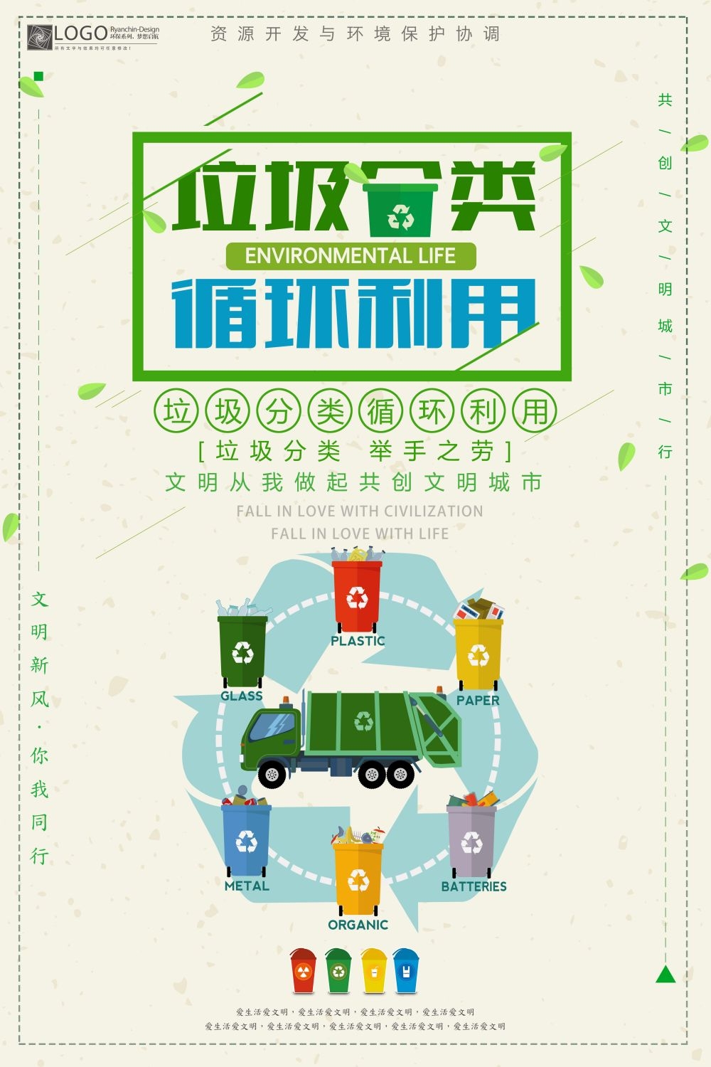 垃圾分类从我做起循环利用绿色环保垃圾不落地海报展板120