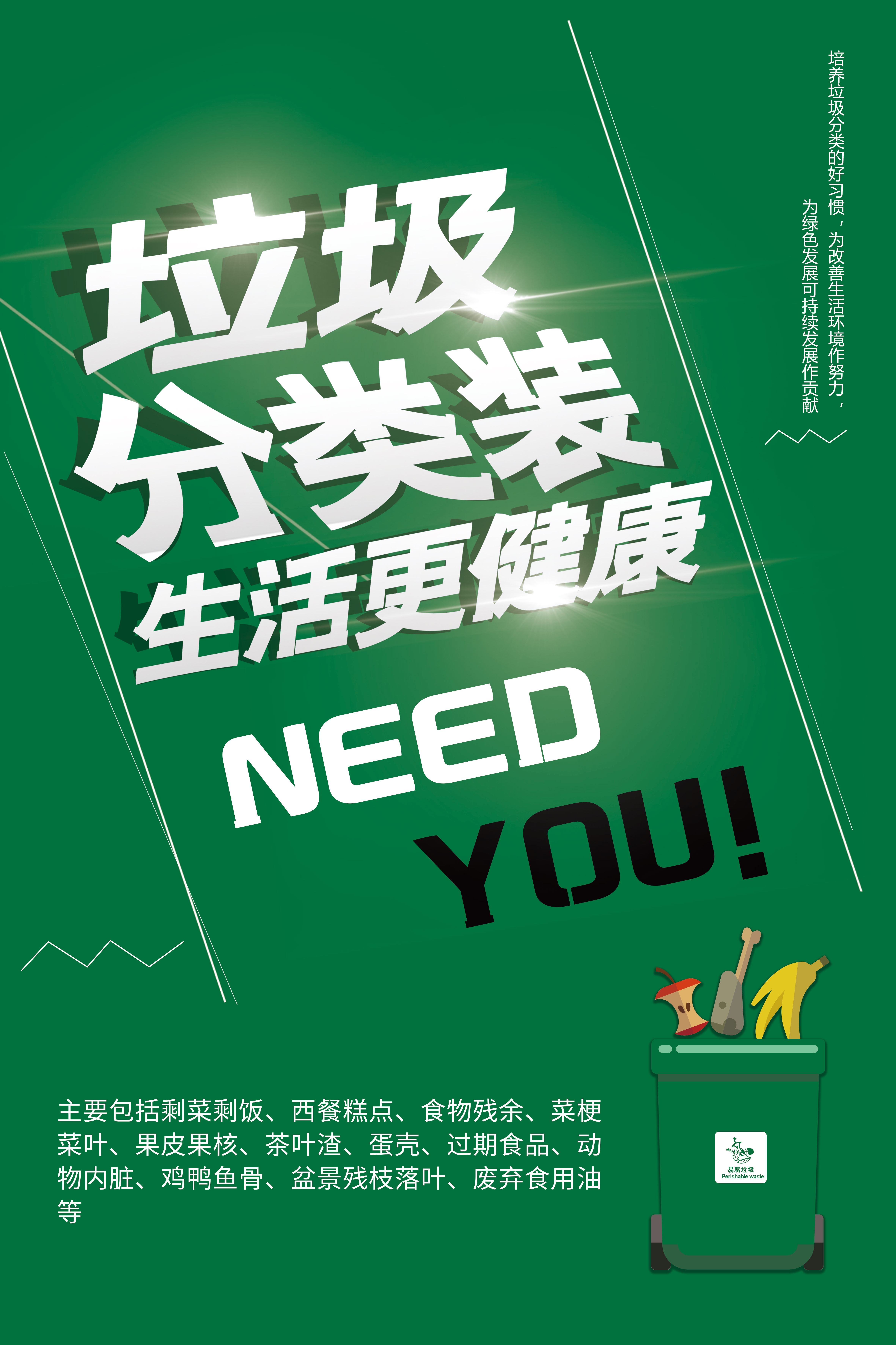 垃圾分类从我做起循环利用绿色环保垃圾不落地海报展板201