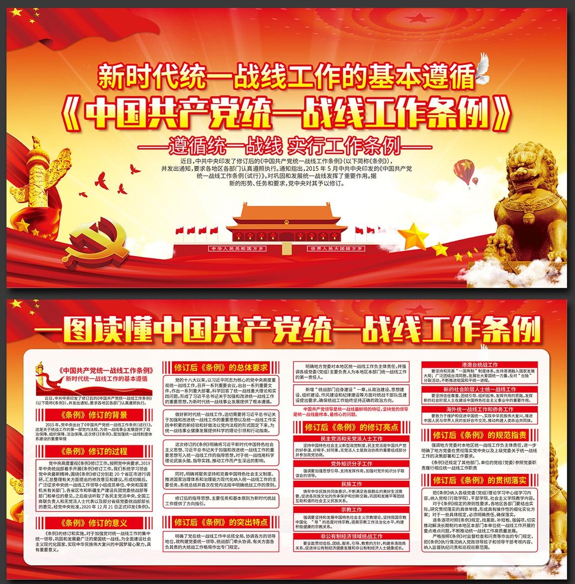 一图读懂统一战线工作条例展板宣传栏PSD设计模版素材2