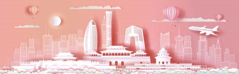 北京城市建筑剪影插画线稿平面海报素材