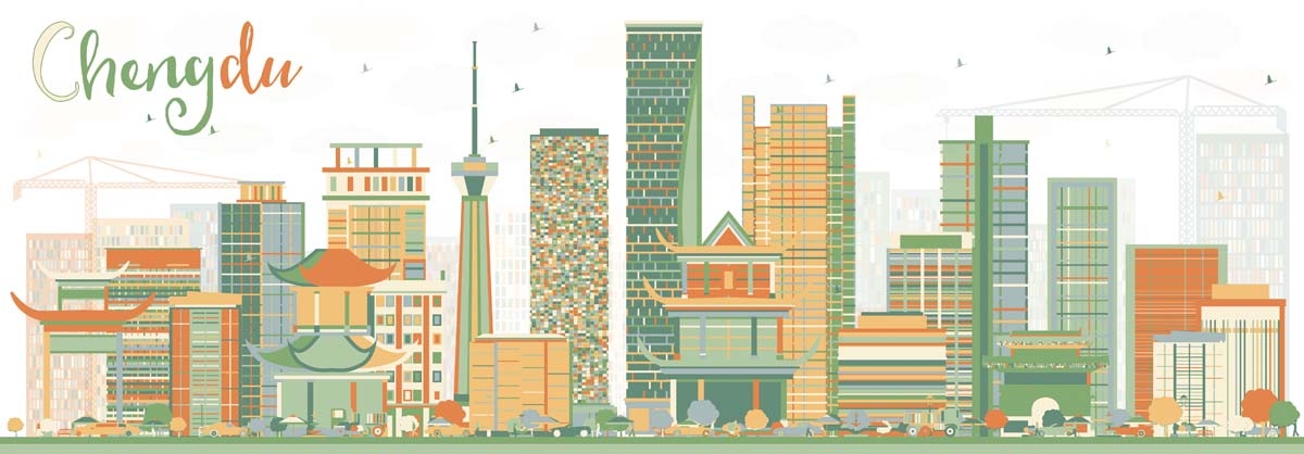 成都城市建筑剪影插画线稿平面海报素材